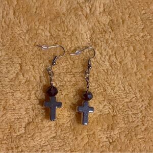 Silver Cross Dangle Earrings